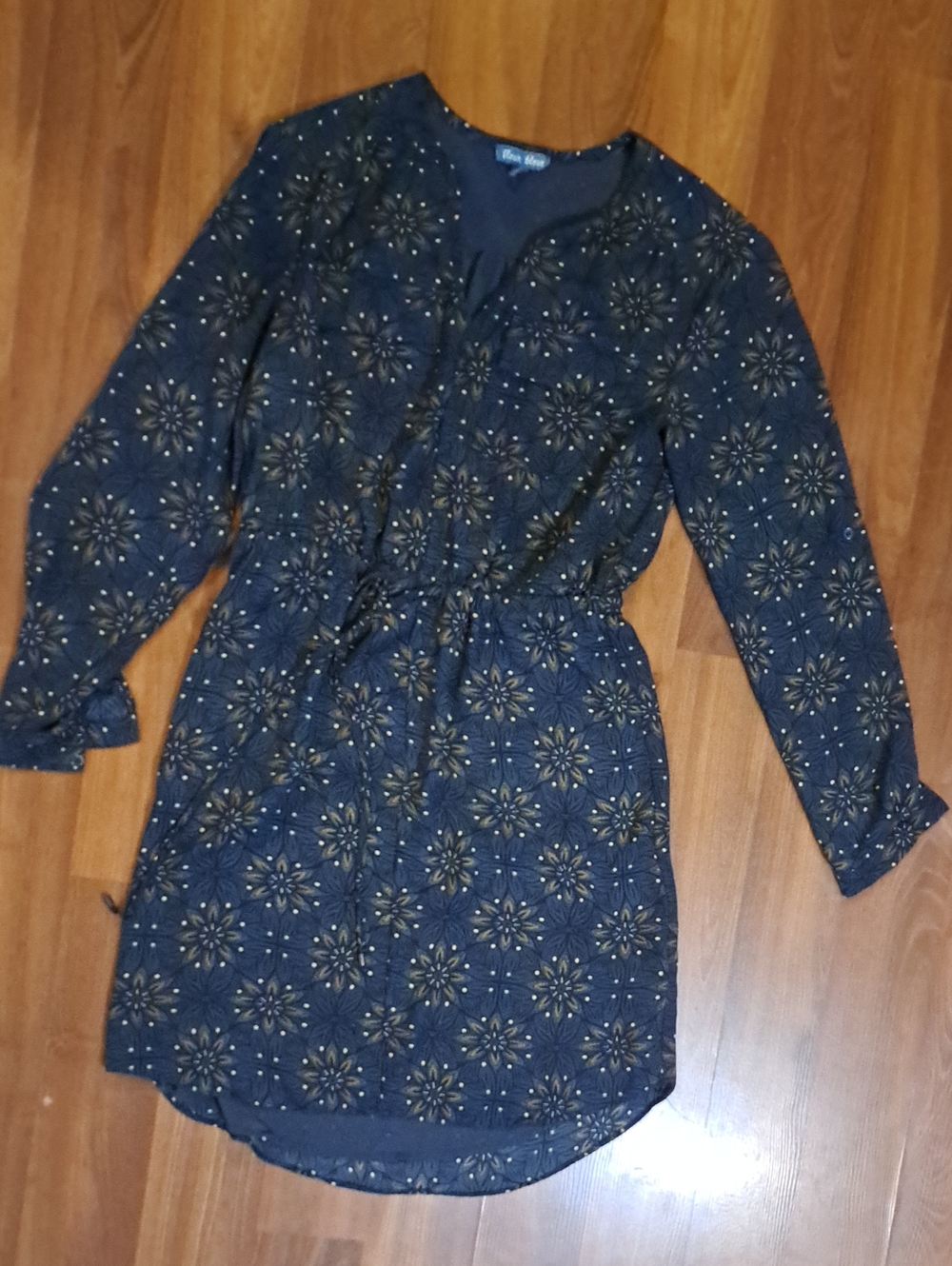 Blue Starburst Print Midi Dress with Elastic Waist